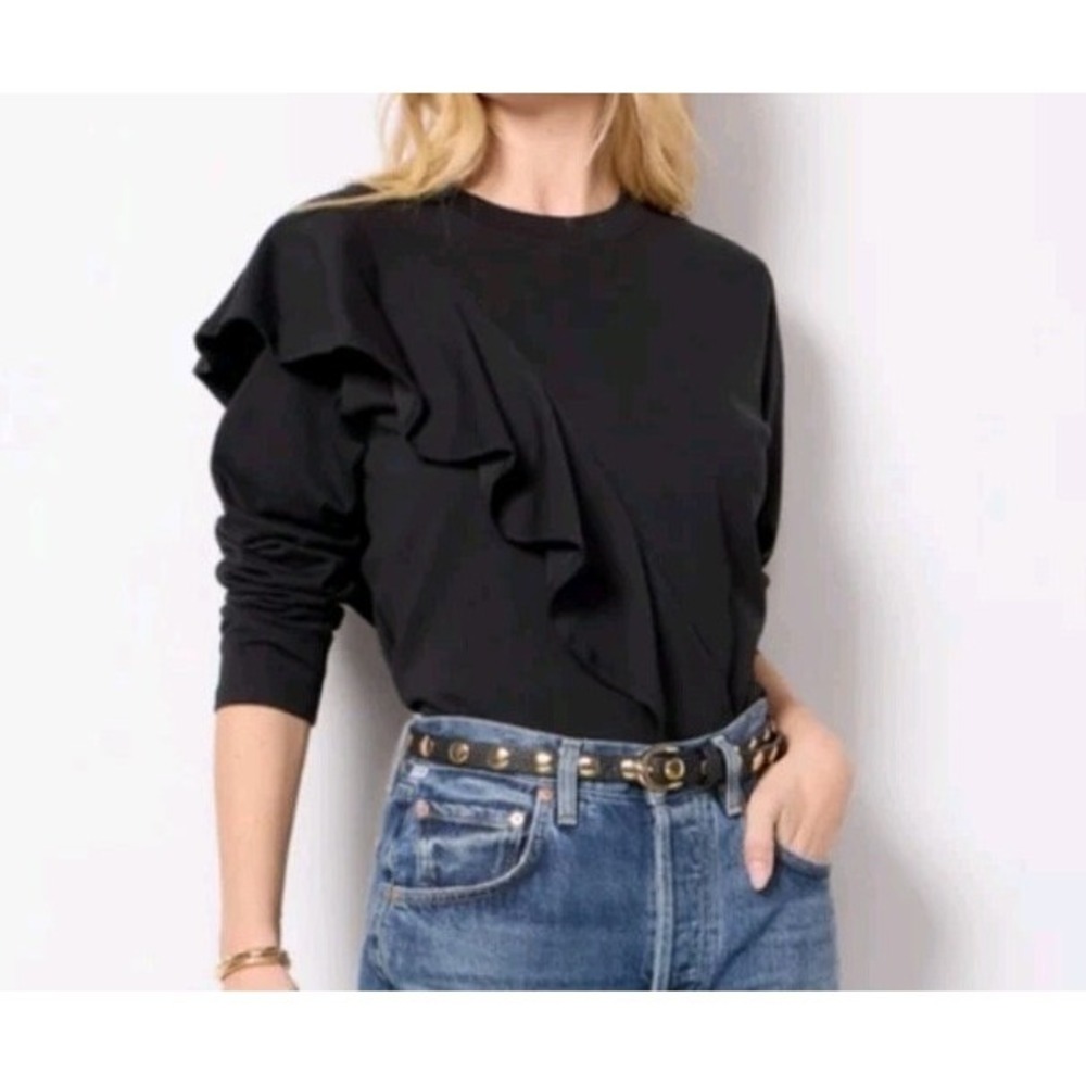 Nation Ltd farrah flounce top Rufffle Black Size XS Long‎ Sleeve